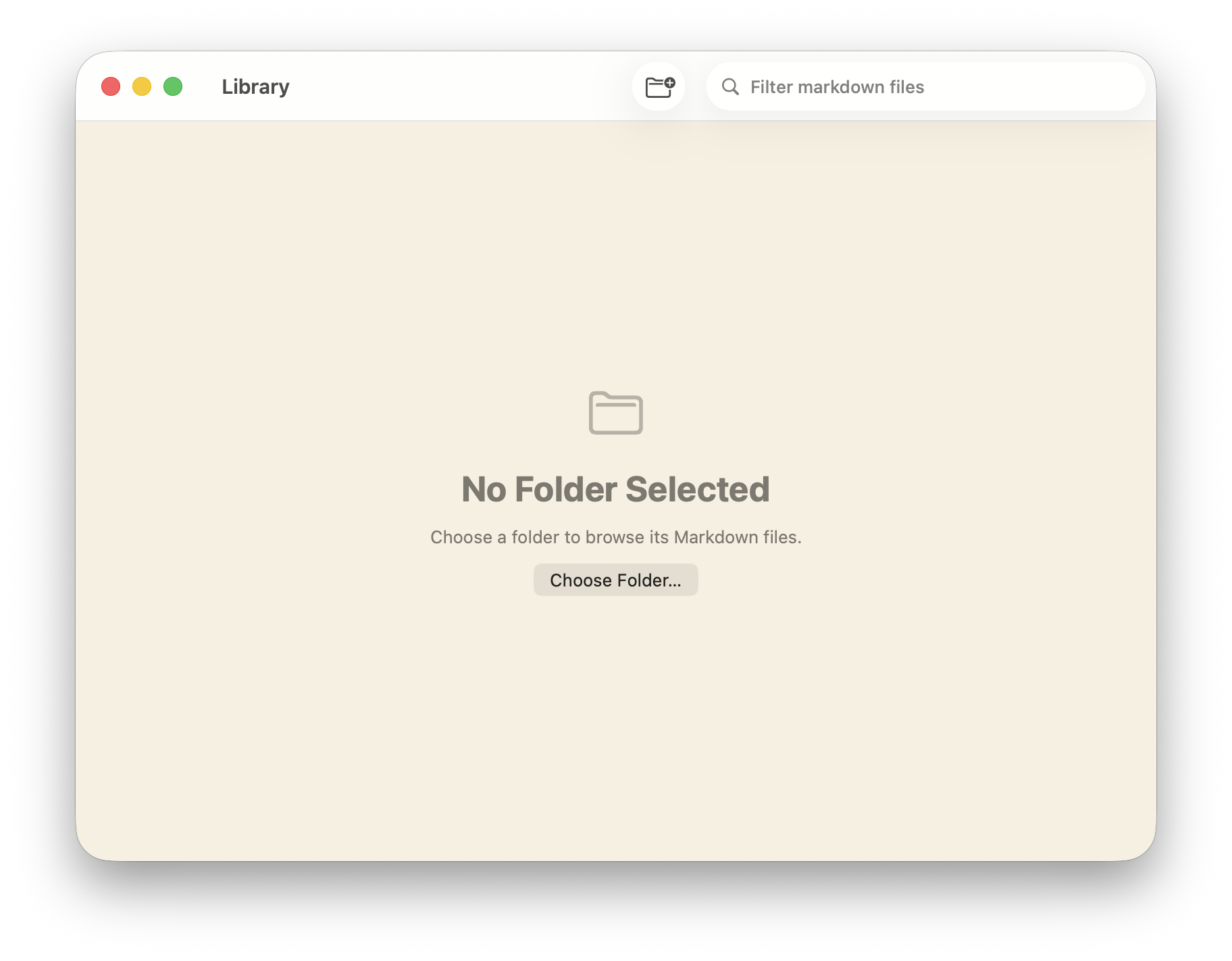 Library window in Marker for browsing local Markdown folders.